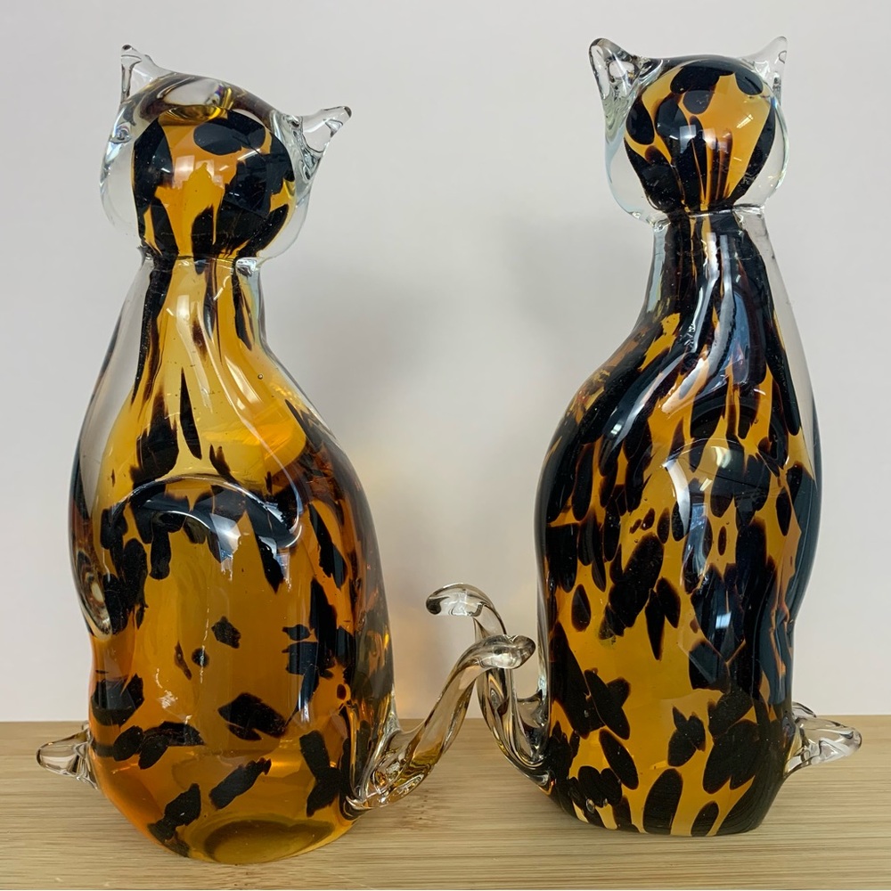 Vintage 80s Fifth Avenue Crystal Amber and Black Cat Figurines (Pair) - Picture 2 of 5